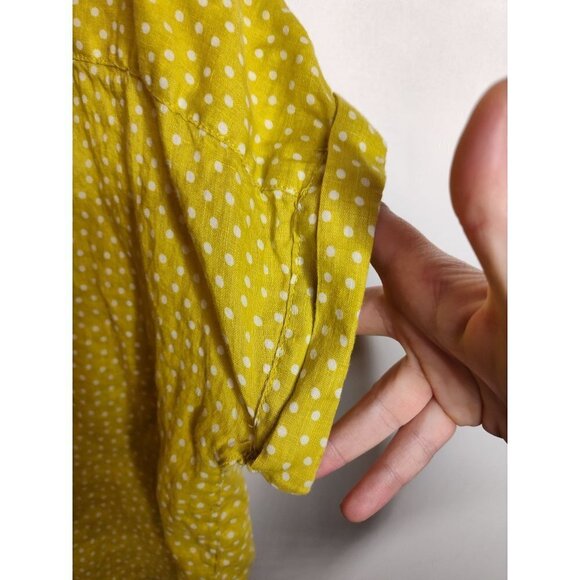 ☀️Rachel Zoe 100% Linen Polka Dot Yellow cropped button front top, L - Picture 4 of 7
